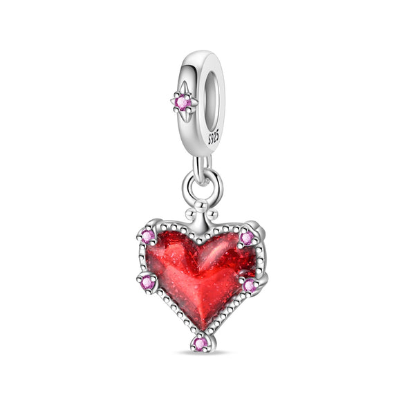 925 Sterling Silver Red Heart Charm for Bracelets Fine Jewelry Women Pendant