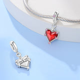 925 Sterling Silver Red Heart Charm for Bracelets Fine Jewelry Women Pendant