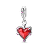 925 Sterling Silver Red Heart Charm for Bracelets Fine Jewelry Women Pendant