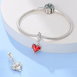925 Sterling Silver Red Heart Charm for Bracelets Fine Jewelry Women Pendant