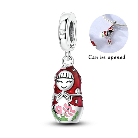 925 Sterling Silver Red Polka Doll Charm for Bracelets Fine Jewelry Women Pendant