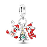 925 Sterling Silver Reindeer and Santa Charm for Bracelets Fine Jewelry Women Pendant