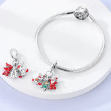925 Sterling Silver Reindeer and Santa Charm for Bracelets Fine Jewelry Women Pendant
