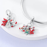 925 Sterling Silver Reindeer and Santa Charm for Bracelets Fine Jewelry Women Pendant