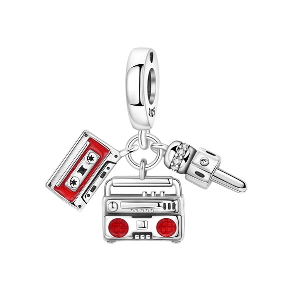 925 Sterling Silver Retro Cassette Player Charm for Bracelets Fine Jewelry Women Pendant