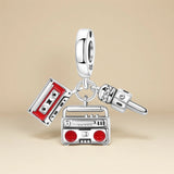 925 Sterling Silver Retro Cassette Player Charm for Bracelets Fine Jewelry Women Pendant