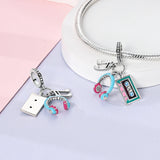 925 Sterling Silver Retro Cassette and Music Charm for Bracelets Fine Jewelry Women Pendant