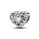 925 Sterling Silver Retro Pink Heart Charm for Bracelets Fine Jewelry Women