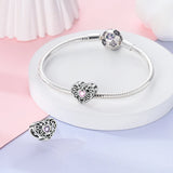 925 Sterling Silver Retro Pink Heart Charm for Bracelets Fine Jewelry Women