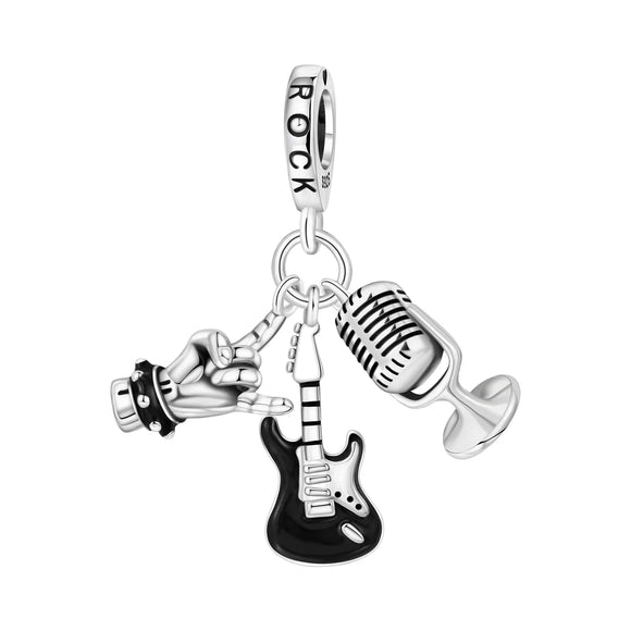 925 Sterling Silver Rock Music Charm for Bracelets Fine Jewelry Women Pendant