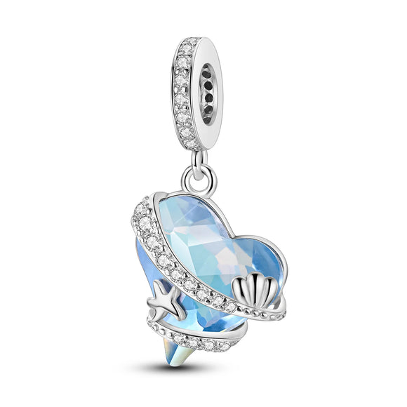925 Sterling Silver Seashells and Heart Charm for Bracelets Fine Jewelry Women Pendant