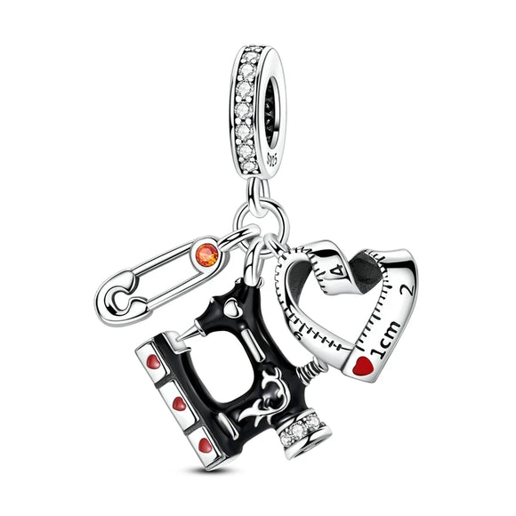 925 Sterling Silver Sewing Set Charm for Bracelets Fine Jewelry Women Pendant