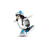 925 Sterling Silver Skiing Penguin Charm for Bracelets Fine Jewelry Women