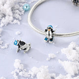 925 Sterling Silver Skiing Penguin Charm for Bracelets Fine Jewelry Women