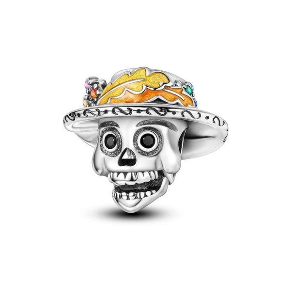 925 Sterling Silver Skull with Hat Charm for Bracelets Fine Jewelry Women