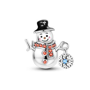 925 Sterling Silver Snowman with Snowflake Charm for Bracelets Fine Jewelry Women Pendant