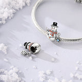 925 Sterling Silver Snowman with Snowflake Charm for Bracelets Fine Jewelry Women Pendant