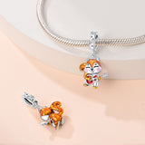 925 Sterling Silver Squirrel Playing Guitar Charm for Bracelets Fine Jewelry Women Pendant