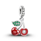 925 Sterling Silver Summer Cherries Charm for Bracelets Fine Jewelry Women Pendant