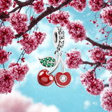 925 Sterling Silver Summer Cherries Charm for Bracelets Jewelry Women Pendant