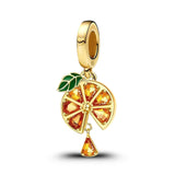 925 Sterling Silver Summer Orange Charm for Bracelets Fine Jewelry Women Pendant