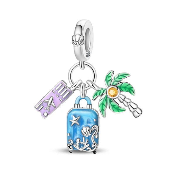 925 Sterling Silver Summer Travels Charm for Bracelets Fine Jewelry Women Pendant