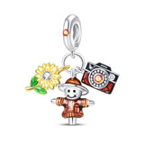 925 Sterling Silver Sunflower and Scarecrow Charm for Bracelets Fine Jewelry Women