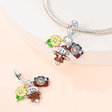 925 Sterling Silver Sunflower and Scarecrow Charm for Bracelets Fine Jewelry Women