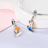 925 Sterling Silver Surfing Cat Charm for Bracelets Fine Jewelry Women Pendant