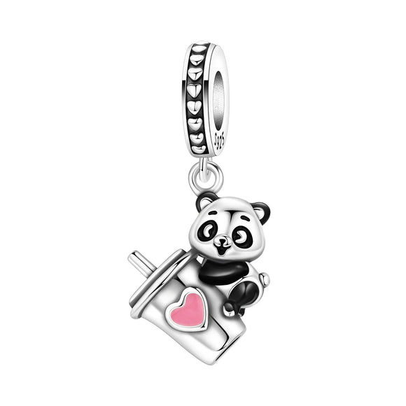 925 Sterling Silver Sweet Sips & Panda Dreams Charm for Bracelets Fine Jewelry Women Pendant