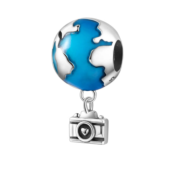 925 Sterling Silver Travel the World Dangle Charm for Bracelets Fine Jewelry Women Pendant