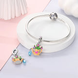 925 Sterling Silver Tulps and Watering Can Charm for Bracelets Fine Jewelry Women Pendant