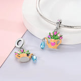 925 Sterling Silver Tulps and Watering Can Charm for Bracelets Fine Jewelry Women Pendant