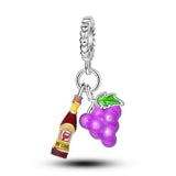 925 Sterling Silver Wine and Grapes Charm for Bracelets Fine Jewelry Women Pendant
