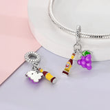 925 Sterling Silver Wine and Grapes Charm for Bracelets Fine Jewelry Women Pendant