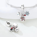 925 Sterling Silver Winter Fun Snowman Charm for Bracelets Fine Jewelry Women Pendant