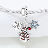 925 Sterling Silver Winter Fun Snowman Charm for Bracelets Fine Jewelry Women Pendant