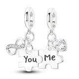 925 Sterling Silver You and Me Puzzle Charm for Bracelets Fine Jewelry Women Pendant