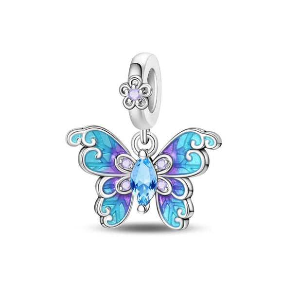 925 Sterling Silver Blue Butterfly Charm for Bracelets Fine Jewelry Women Pendant