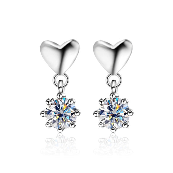 925 Sterling Silver White Moissanite Heart Earrings for Women Fine Jewelry