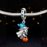 925 Sterling Silver Trick-or-Treat Ghost Charm for Bracelets Fine Jewelry Women Pendant