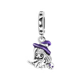 925 Sterling Silver Witch on a Broom Charm for Bracelets Fine Jewelry Women Pendant