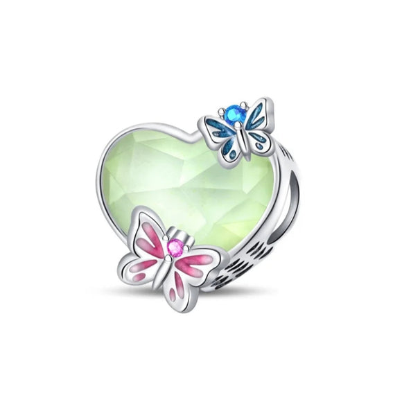 925 Sterling Silver Heart Summer Butterflies Charm for Bracelets Fine Jewelry Women