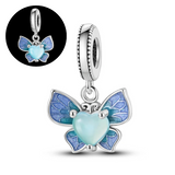 925 Sterling Silver Blue Butterfly Heart Charm for Bracelets Jewelry Women Pendant
