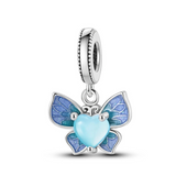 925 Sterling Silver Blue Butterfly Heart Charm for Bracelets Jewelry Women Pendant