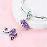 925 Sterling Silver Purple Flowers Charm for Bracelets Fine Jewelry Women Pendant
