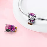 925 Sterling Silver Purple Owl Charm for Bracelets Fine Jewelry Women