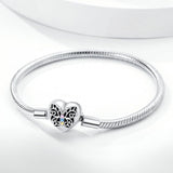 925 Sterling Silver Butterfly Heart Clasp Bracelet for Charms Jewelry Women