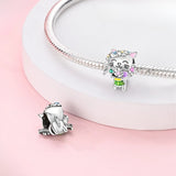 925 Sterling Silver Kitty with Flowers Charm for Bracelets Fine Jewelry Women Pendant