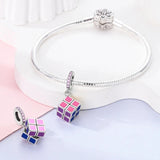 925 Sterling Silver Rubiks Cube Charm for Bracelets Fine Jewelry Women Pendant